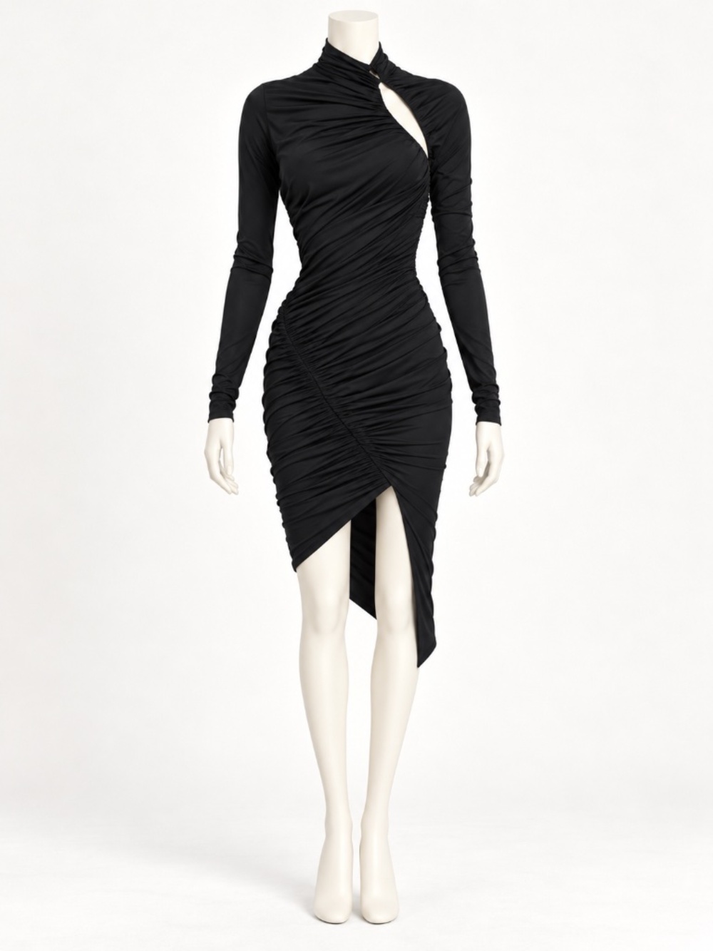 Mugler Black Draped Long Sleeve Dress